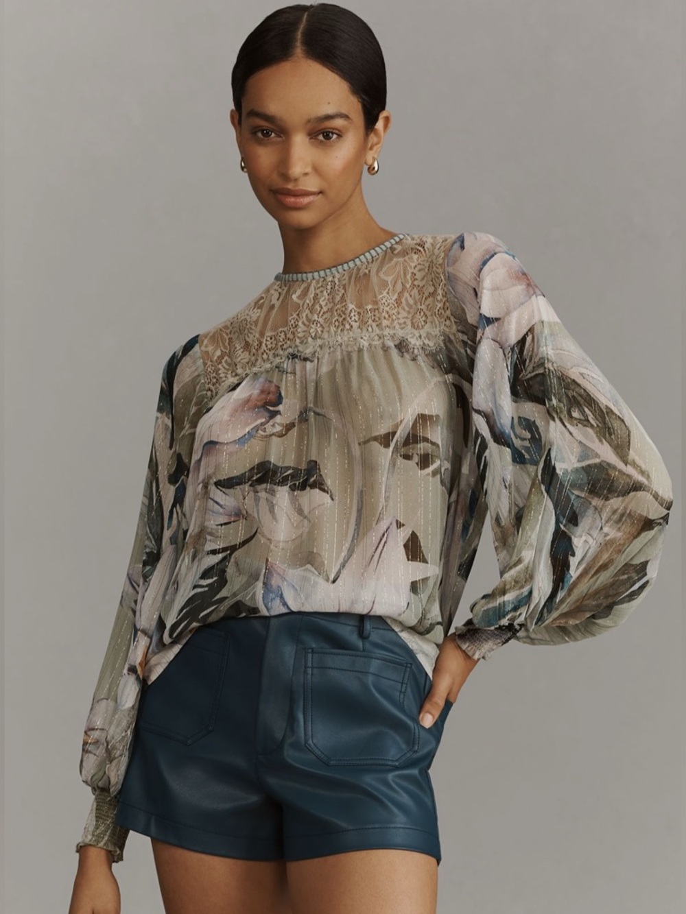 Anthropologie Bl-nk Barbora Floral Lace Blouse Top Size Small